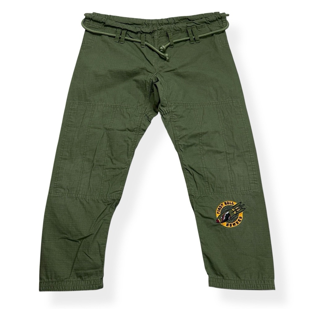 BJJ Gi Kimono Combat Pants Jiu Jitsu Green Men's Size A1 First Roll Bomber Patch